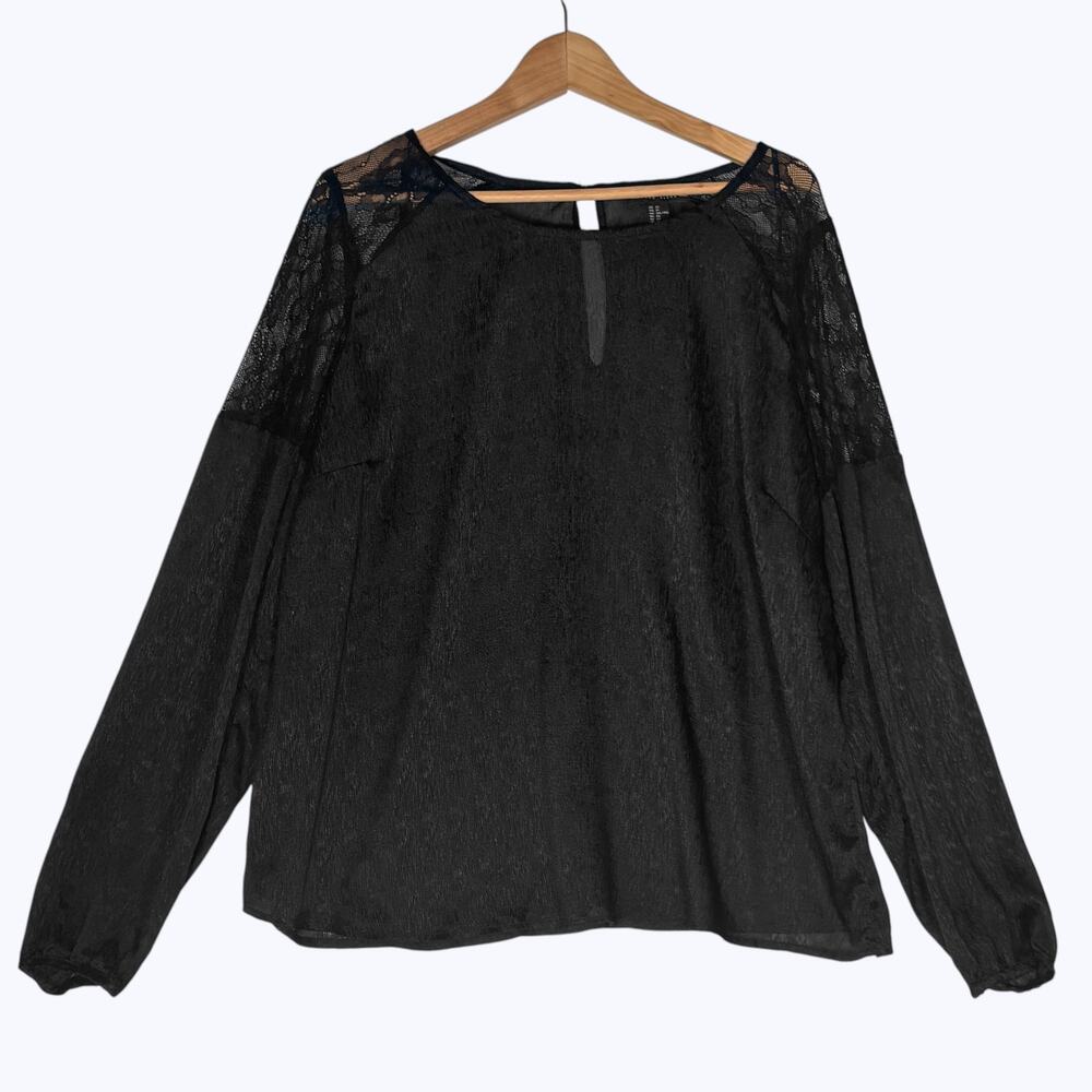 Sheer Black Blouse Feminine Lace Shoulder Women's 2X Whimsygoth Flowy